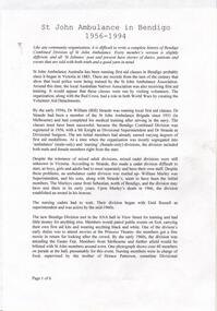 Document - RESEARCH PAPERS: ST JOHN AMBULANCE IN BENDIGO, 1956