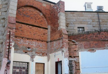 Photograph - BHS COLLECTION: KAY MACGREGOR BENDIGO GAOL (JAIL) DURING RE-CONSTRUCTION, 2014