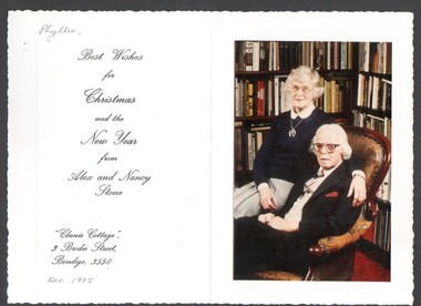 Ephemera - CHRISTMAS CARD - DECEMBER 1985, SENDER ALEX AND NANCY STONE, 1985