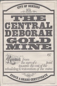 Poster - REPLICA STOCK AAND SHARE CERTIFICATE FOR FUND RAISING FOR THE CENTRAL DEBORAH GOLD MINE