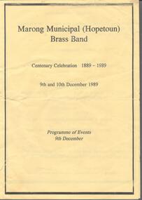 Programme - BENDIGO BANDS COLLECTION: MARONG MUNICIPAL (HOPETOUN) BRASS BAND