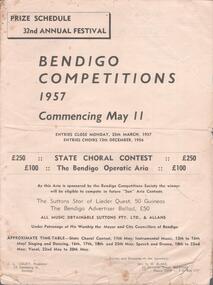 Programme - ERROLL BOIVARD COLLECTION: BENDIGO COMPETITIONS PROGRAMME 1957