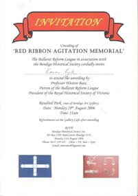 Document - RED RIBBON COLLECTION: INVITATION TO RED RIBBON AGITATION MEMORIAL