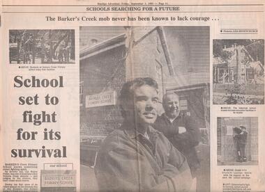 Newspaper - BENDIGO ADVERTISER COLLECTION: SEPTEMBER 3, 1993. BARKERS CREEK SCHOOL, 1993