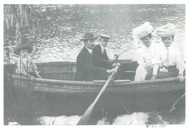 Photograph - HOSKING AND HUNKIN COLLECTION: PHOTO OF FIVE PEOPLE IN A ROW BOAT, 1907