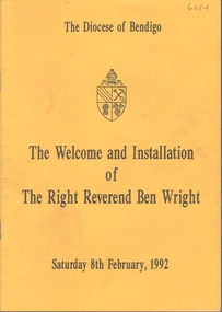 Book - WELCOME AND INSTALLATION OF THE RIGHT REVEREND BEN WRIGHT, 1992