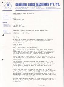 Letter - KANGAROO FLAT GOLD MINE COLLECTION: LETTER SOUTHERN CROSS MACHINERY TO BENDIGO MINING, 1st February 1984