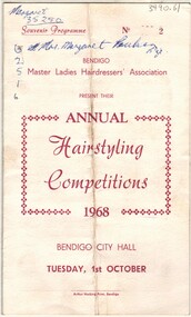 Document - AULSEBROOK COLLECTION: SOUVENIR PROGRAMME FOR ANNUAL HAIRSTYLING COMPETITION 1968 BENDIGO, 1968
