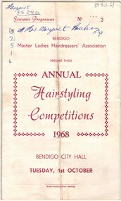 Document - AULSEBROOK COLLECTION: SOUVENIR PROGRAMME FOR ANNUAL HAIRSTYLING COMPETITION 1968 BENDIGO, 1968