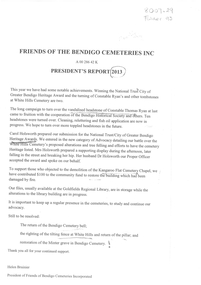 Document - FRIENDS OF WHITE HILLS CEMETERY COLLECTION: PRESIDENT'S REPORT, 1913