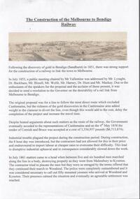 Document - RAILWAYS COLLECTION: THE CONSTRUCTION OF THE MELBOURNE TO BENDIGO RAILWAY