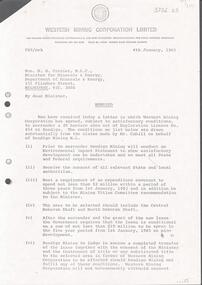 Letter - KANGAROO FLAT GOLD MINE COLLECTION: LETTER WESTERN MINING TO D. CROZIER, MINISTER FOR MINERALS AND ENERGY