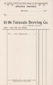 Financial record - PETHARD COLLECTION: TARAXALE BREWING CO. INVOICE