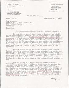 Letter - KANGAROO FLAT GOLD MINE COLLECTION:  LETTER FROM DOUG CAHILL TO REYNOLDS, WESTERN MINING CORPORATION