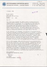 Letter - KANGAROO FLAT GOLD MINE COLLECTION: LETTER WESTERN MINING TO D. CAHILL