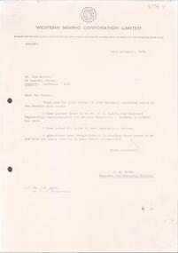 Letter - KANGAROO FLAT GOLD MINE COLLECTION: WESTERN MINING CORPORATION LETTERS