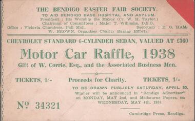 Ephemera - BENDIGO EASTER FAIR COLLECTION: RAFFLE TICKET 1938