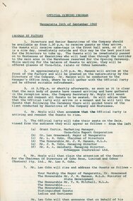 Document - COHN BROTHERS COLLECTION: OPENING OF FACTORY IN WANGARATTA OFFICIAL OPENING PROGRAM, 1968