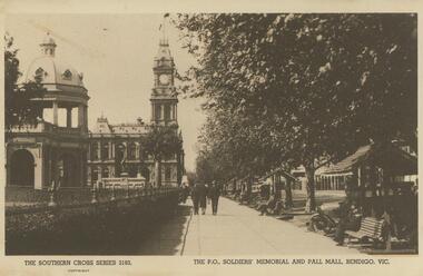 Postcard - POSTCARD. THE P.O., SOLDIERS MEMORIAL AND PALL MALL, BENDIGO