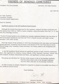 Document - BENDIGO CEMETERIES COLLECTION: LETTERS