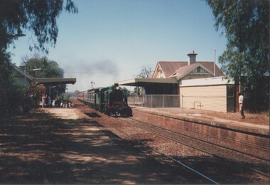 Photograph - EDITH LUNN COLLECTION: GOLDEN SQUARE STATION WITH COONARA RACE STEAM TRAIN PASSING THROUGH THE STATION 1986, 05/03/1986