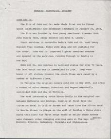 Document - BENDIGO HISTORICAL SOCIETY COLLECTION: COBB AND CO. HISTORY