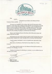 Document - SHAMROCK HOTEL COLLECTION: LETTER, 1997