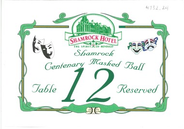 Document - SHAMROCK HOTEL COLLECTION: TABLE NUMBER, 1997