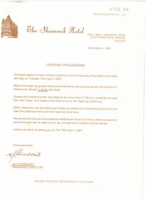 Document - SHAMROCK HOTEL COLLECTION: LETTER, 1981