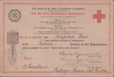 Document - ST JOHN AMBULANCE CERTIFICATE: ELIZABETH WARD