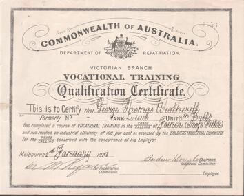 Document - QUALOIFICATION CERTIFICATE: GEORGE THOMAS WEATHERITT