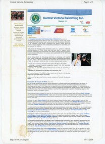 Document - VAL CAMPBELL COLLECTION: NEWSLETTER CENTRAL VICTORIA SWIMMING INC. LIFE MEMBERSHIP VAL CAMPBELL, 2014