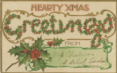 Postcard - POSTCARD.  HEARTY XMAS. MIFS CHALMRS