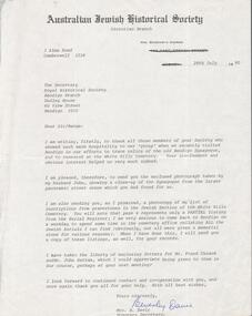 Document - AUSTRALIAN JEWISH HISTORICAL SOCIETY COLLECTION: LETTERS