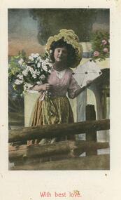 Postcard - POSTCARD. PHOTO  OF YOUNG GIRL HOLDING A BUNCH OF FLOWERS IN HER RIGHT HAND