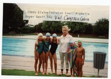 Photograph - VAL CAMPBELL COLLECTION: PHOTOGRAPH OF FIVE SWIMMERS WITH COACH VAL CAMPBELL 1980S, 1980s