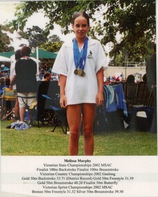Photograph - VAL CAMPBELL COLLECTION: PHOTOGRAPH OF SWIMMER MELISSA MURPHY AND LIST OF ACHIEVEMENTS, 2002