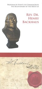 Document - REV. HENRY BACKHAUS COLLECTION: PROGRAM OF EVENTS