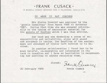 Document - ERROL BOVAIRD COLLECTION:LETTERS OF RECCOMANDATION ELAINE BOIVARD