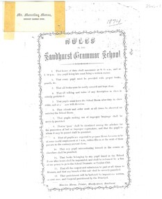 Document - SANDHURST GRAMMAR SCHOOL RULES MASON FAMILY, March 5 1975