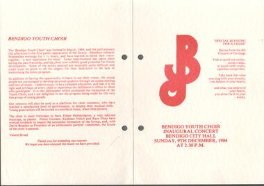 Document - BENDIGO YOUTH CHOIR COLLECTION: INAUGURAL CONCERT PROGRAMME