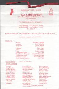 Document - BENDIGO YOUTH CHOIR COLLECTION: PROGRAMME ''DAS NAMENSFEST''