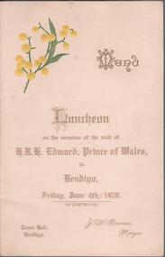 Document - FAVALORO COLLECTION: MENU FOR HRH EDWARD, PRINCES OF WALES VISIT
