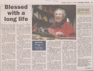 Newspaper - NEWSPAPER COLLECTION: BENDIGO ADVERTISER - EDITH LUNN