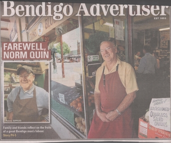 Newspaper - NEWSPAPER COLLECTION: BENDIGO ADVERTISER: QUIN'S BLUEBIRD