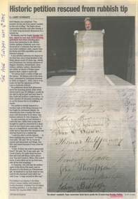 Newspaper - NEWSPAPER COLLECTION: HISTORIC PETITION RESCUED FROM RUBBISH TIP