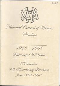 Book - NATIONAL COUNCIL OF WOMEN, BENDIGO