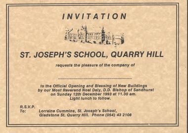 Document - BENDIGO SCHOOLS COLLECTION: ST. JOSEPH SCHOOL, QUARRY HILL