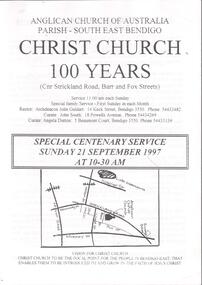 Document - CHURCHES OF BENDIGO COLLECTION: CHRIST CHURCH 100 YEARS