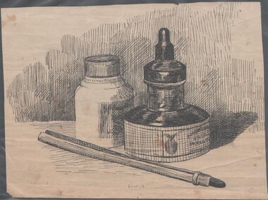 Document - WES HARRY COLLECTION: INK PEN DRAWING OF INK BOTTLE AND PEN